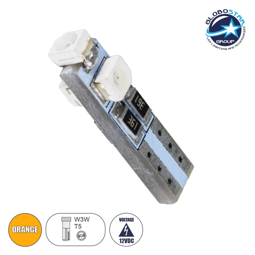 GloboStar® T5 81034 Λάμπα Αυτοκινήτου LED 3xSMD1210 0.48W 18lm 360° DC 12-16V IP20 Φ0.6 x Υ2cm Πορτοκαλί